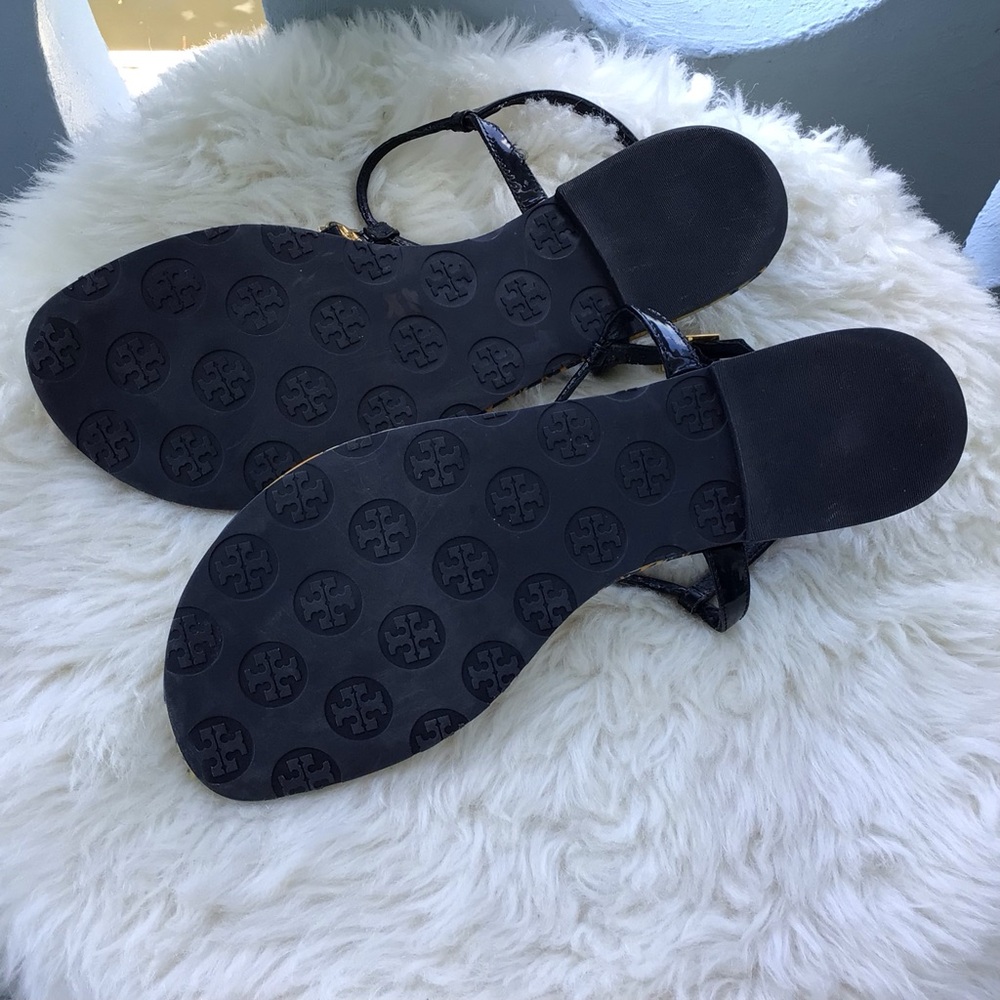 Tory Burch Signature Leather Printed Ankle Strap Thong Sandals Flats - Picture 9 of 9